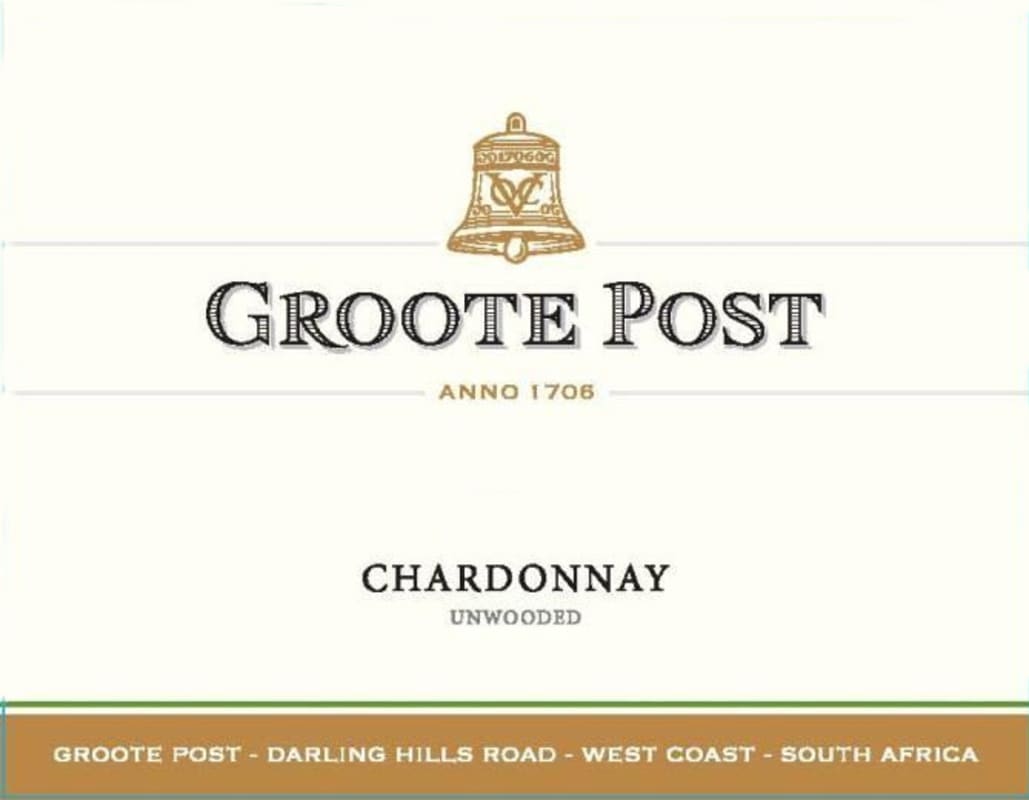 Groote Post Unwooded Chardonnay 2016 Front Label