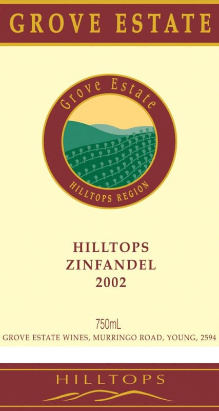 Grove Estate Wines Hilltops Zinfandel 2002 Front Label