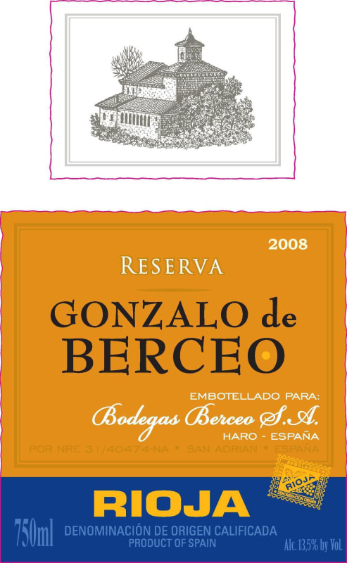Grupo Berceo Gonzalo de Berceo Reserva 2008 Front Label