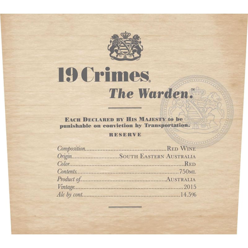 19 Crimes The Warden 2015 Front Label