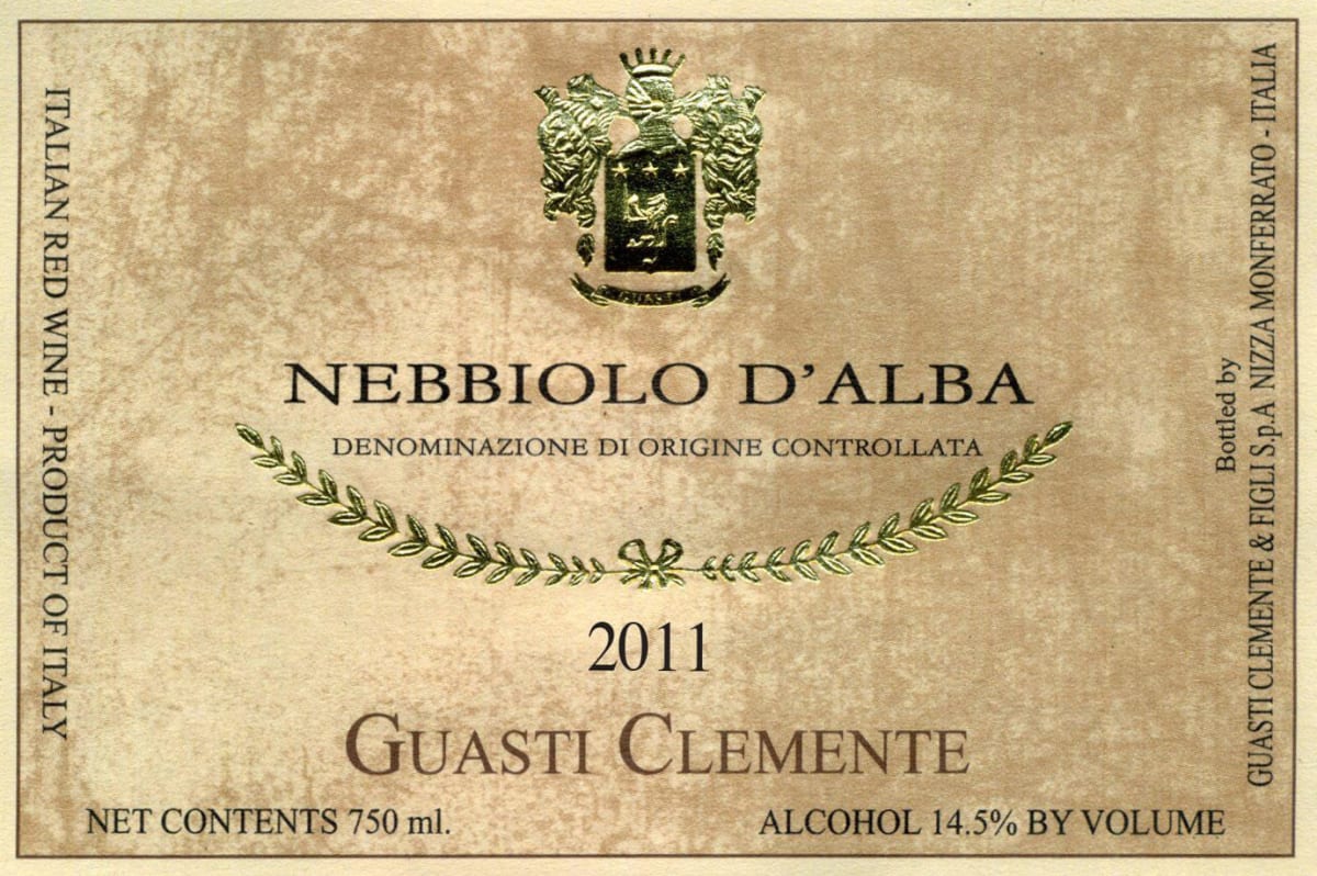 Guasti Clemente Nebbiolo d'Alba 2011 Front Label