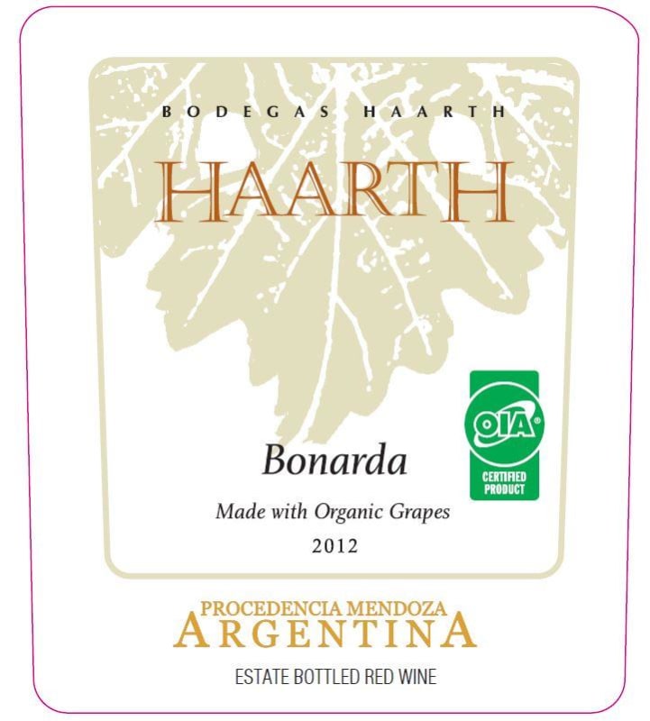 Haarth Wines Organic Bonarda 2012 Front Label