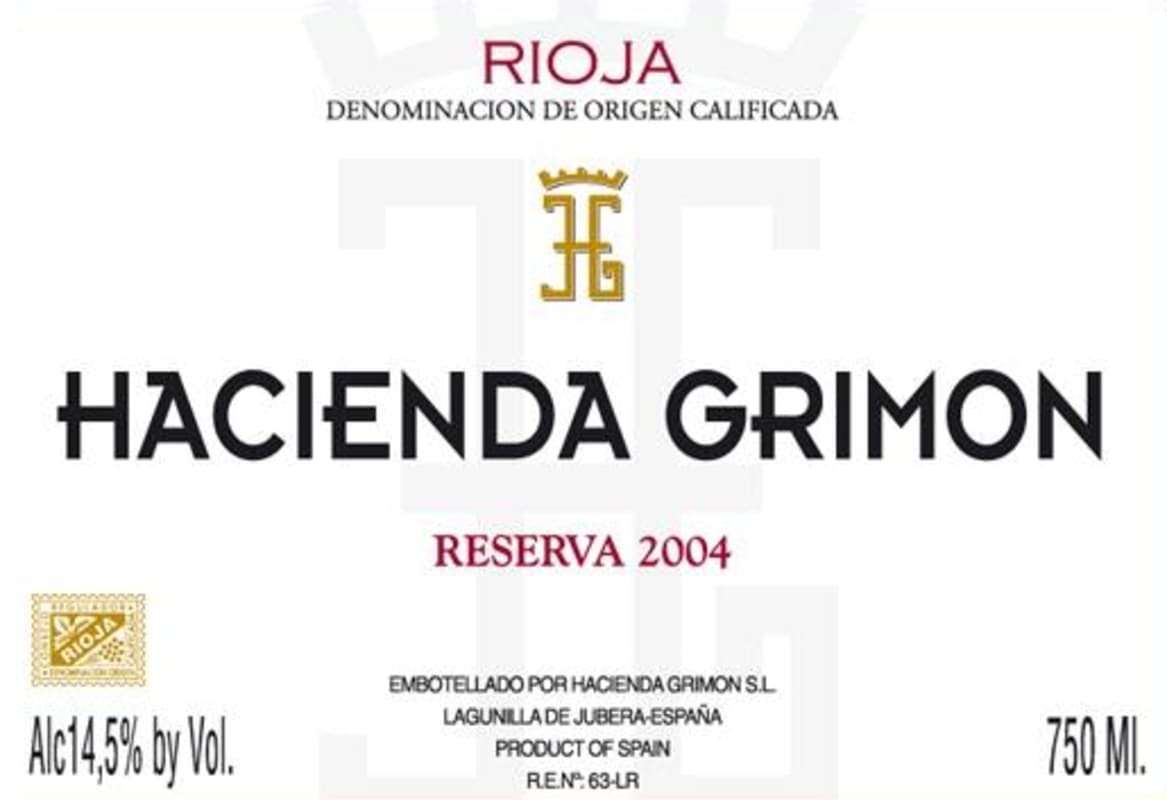 Hacienda Grimon Reserva 2004 Front Label