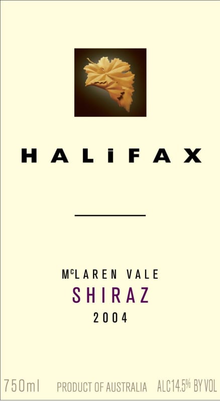 Halifax Wines Shiraz 2004 Front Label