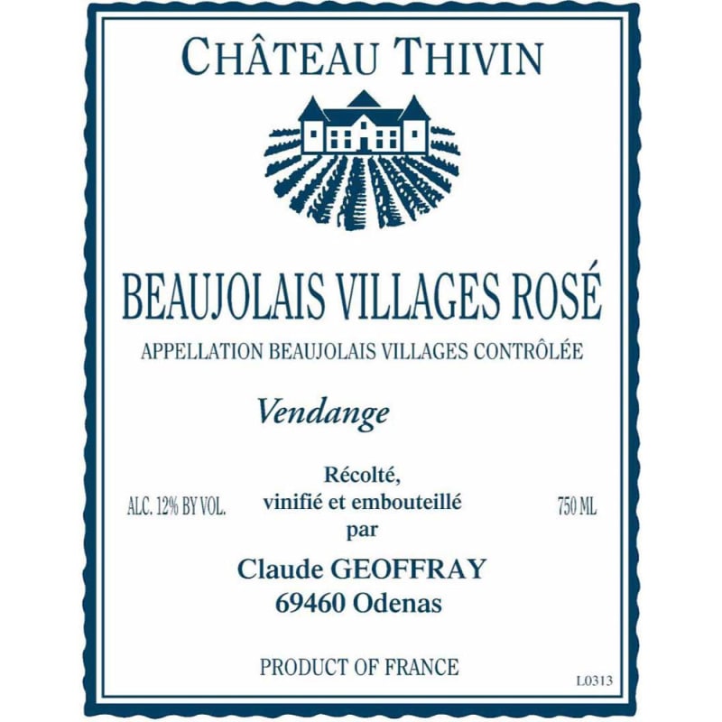 Chateau Thivin Beaujolais Villages Rose 2016 Front Label