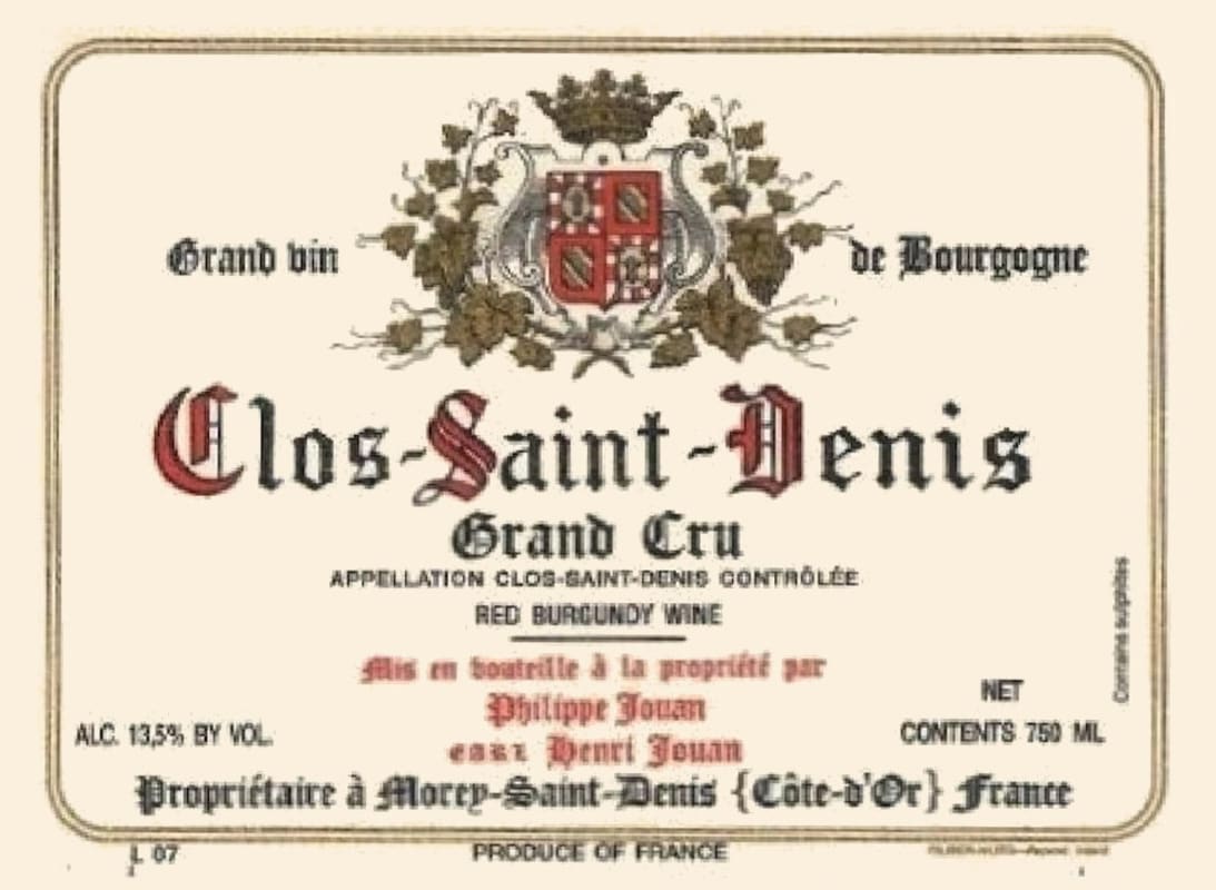 Henri & Philippe Jouan Clos-Saint-Denis Grand Cru 2013 Front Label