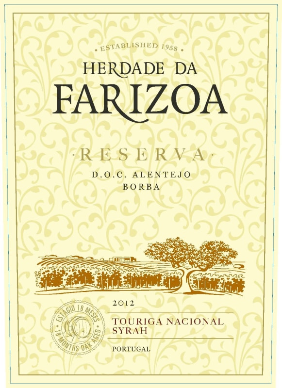 Herdade da Farizoa Vinho Regional Alentejano Reserva 2012 Front Label
