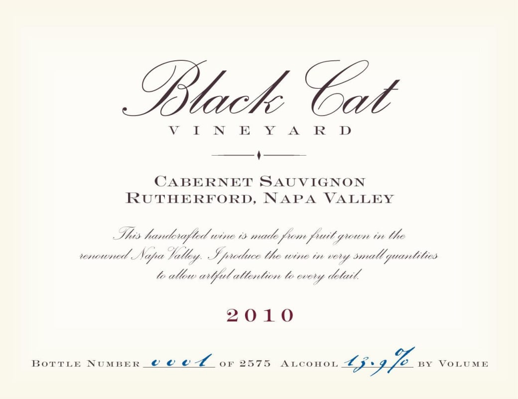 Black Cat Vineyard Cabernet Sauvignon 2010 Front Label