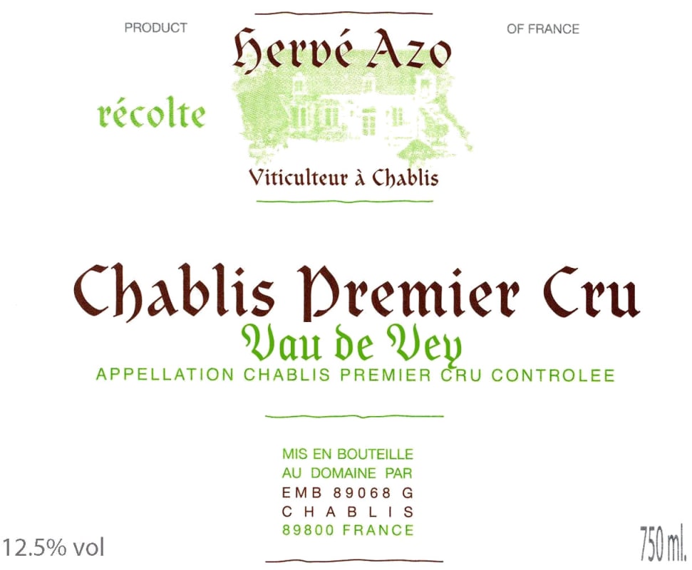 Herve Azo Chablis Vau de Vey Premier Cru 2014 Front Label