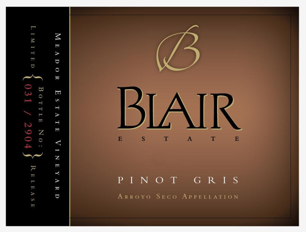 Blair Estate Meador Vineyard Pinot Gris 2013 Front Label