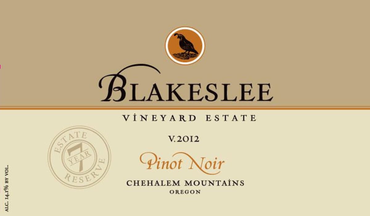 Blakeslee Vineyard Estate Reserve Pinot Noir 2012 Front Label