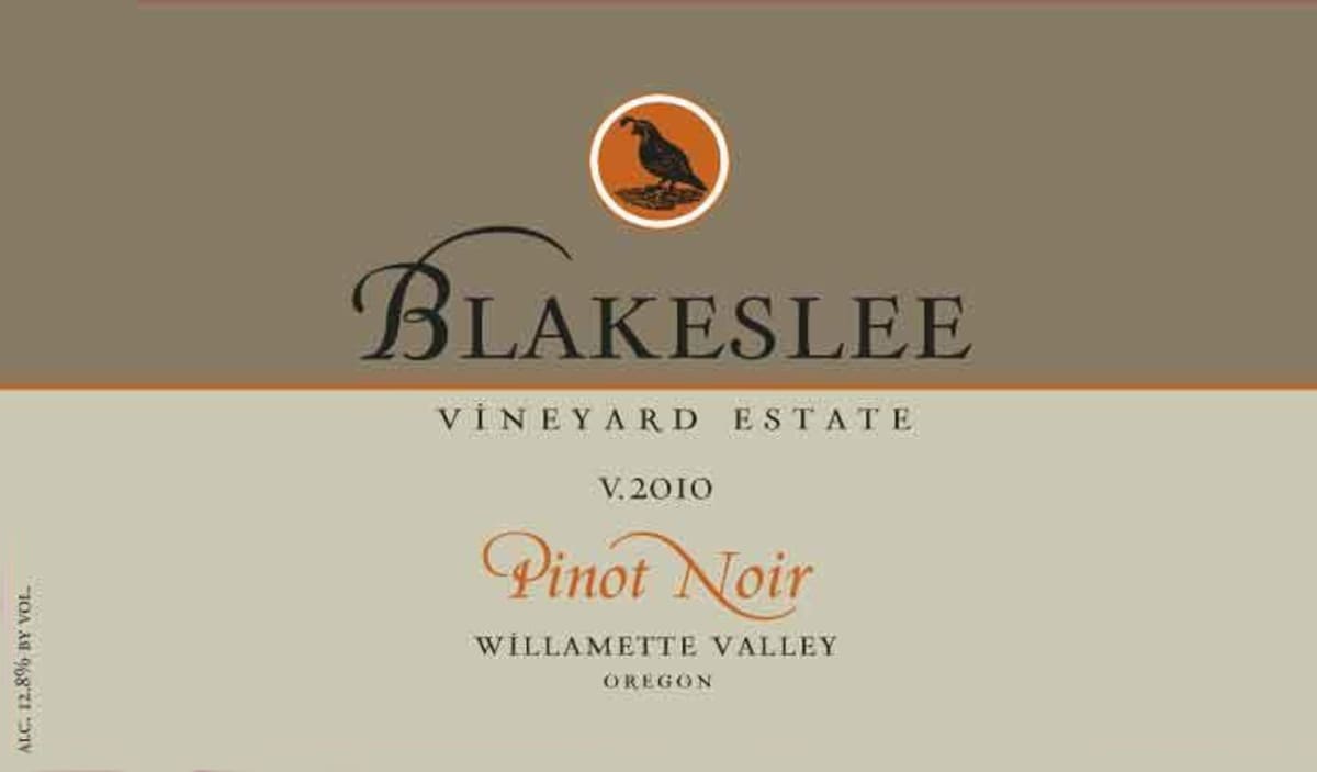 Blakeslee Vineyard Estate Pinot Noir 2010 Front Label