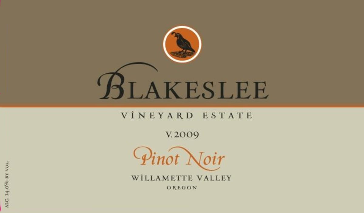 Blakeslee Vineyard Estate Pinot Noir 2009 Front Label