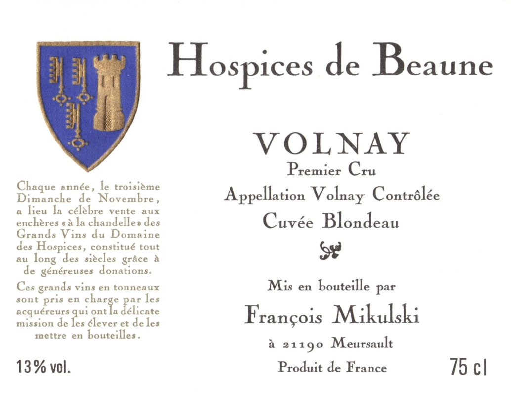 Hospices Civiles de Beaune Volnay Cuvee Blondeau Premier Cru 2005 Front Label