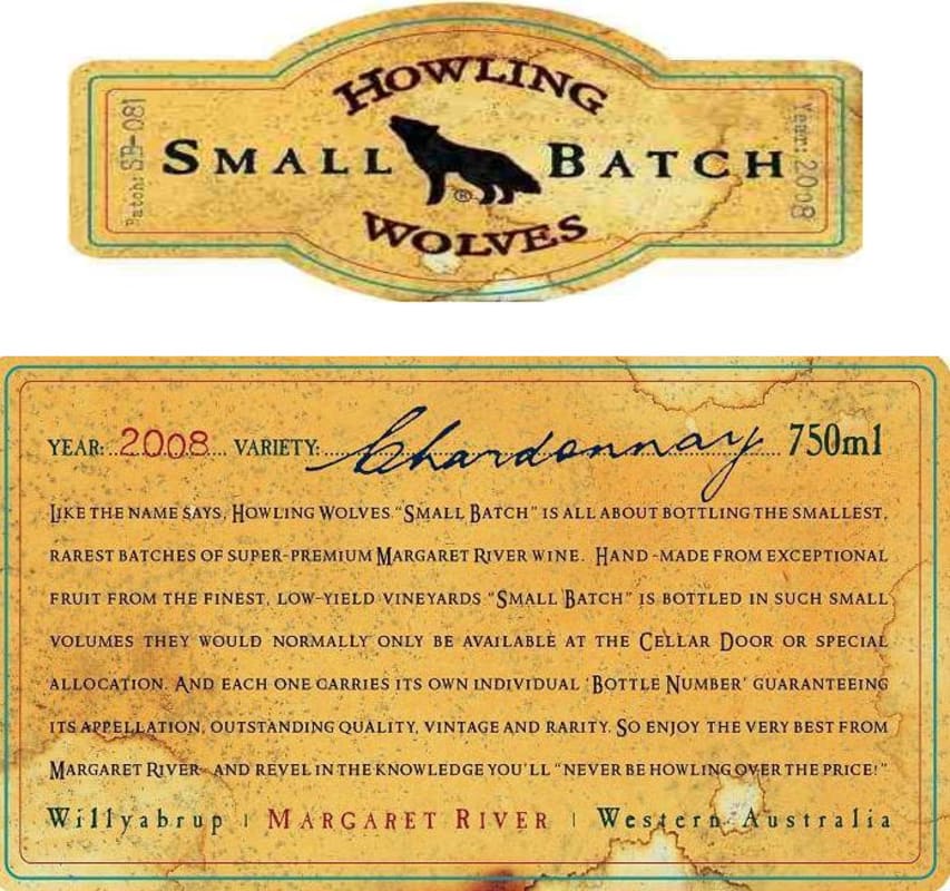 Howling Wolves Wines Small Batch Chardonnay 2008 Front Label