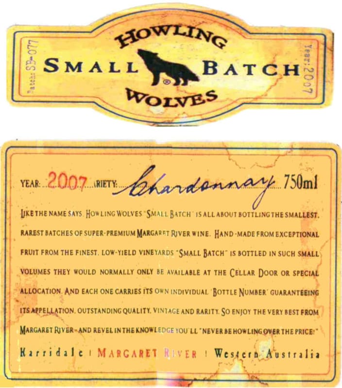 Howling Wolves Wines Small Batch Chardonnay 2007 Front Label