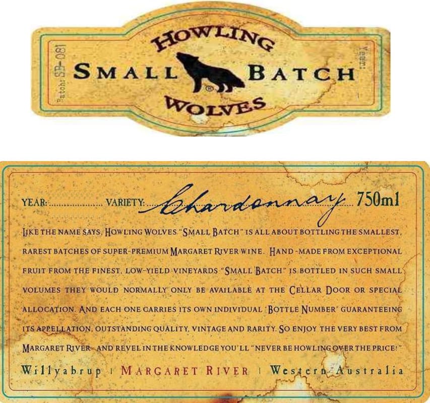 Howling Wolves Wines Small Batch Chardonnay 2012 Front Label