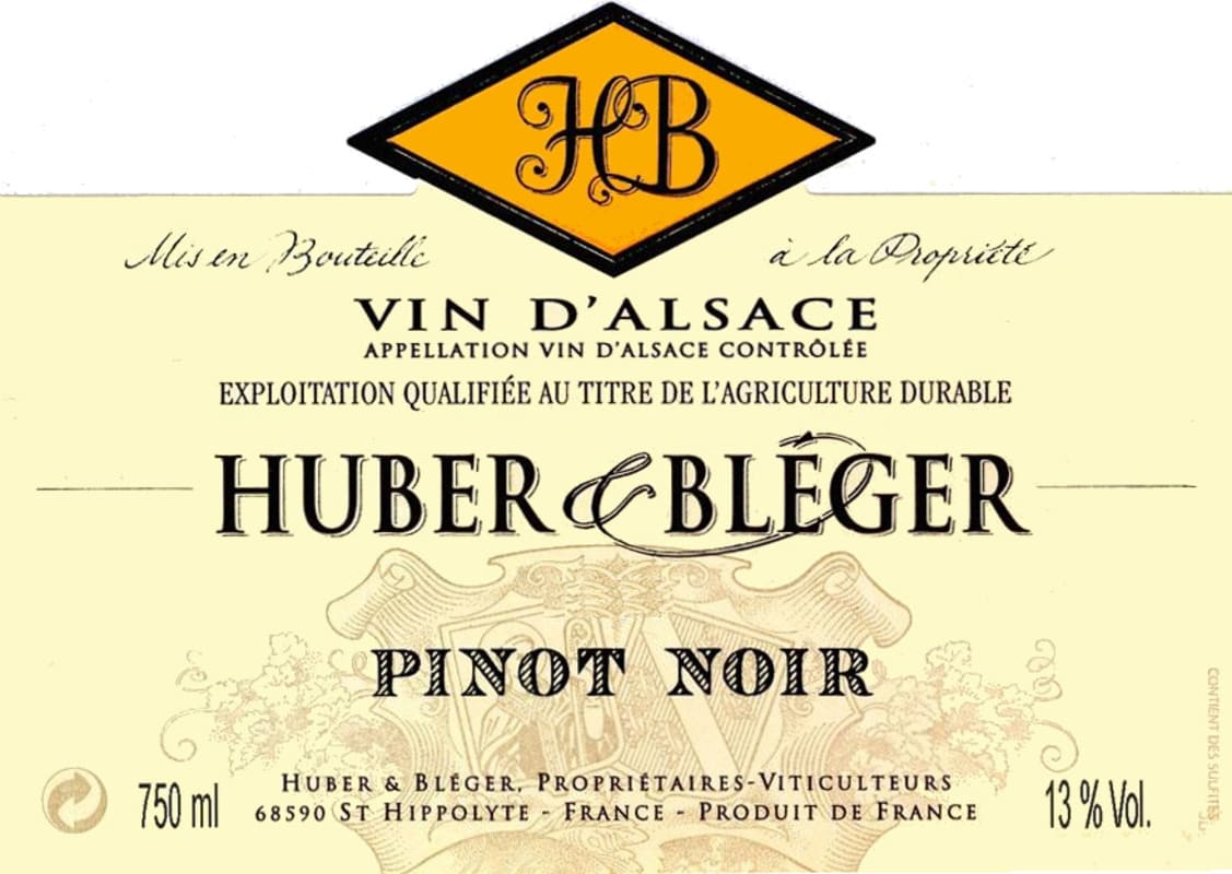 Huber & Bleger Pinot Noir 2010 Front Label