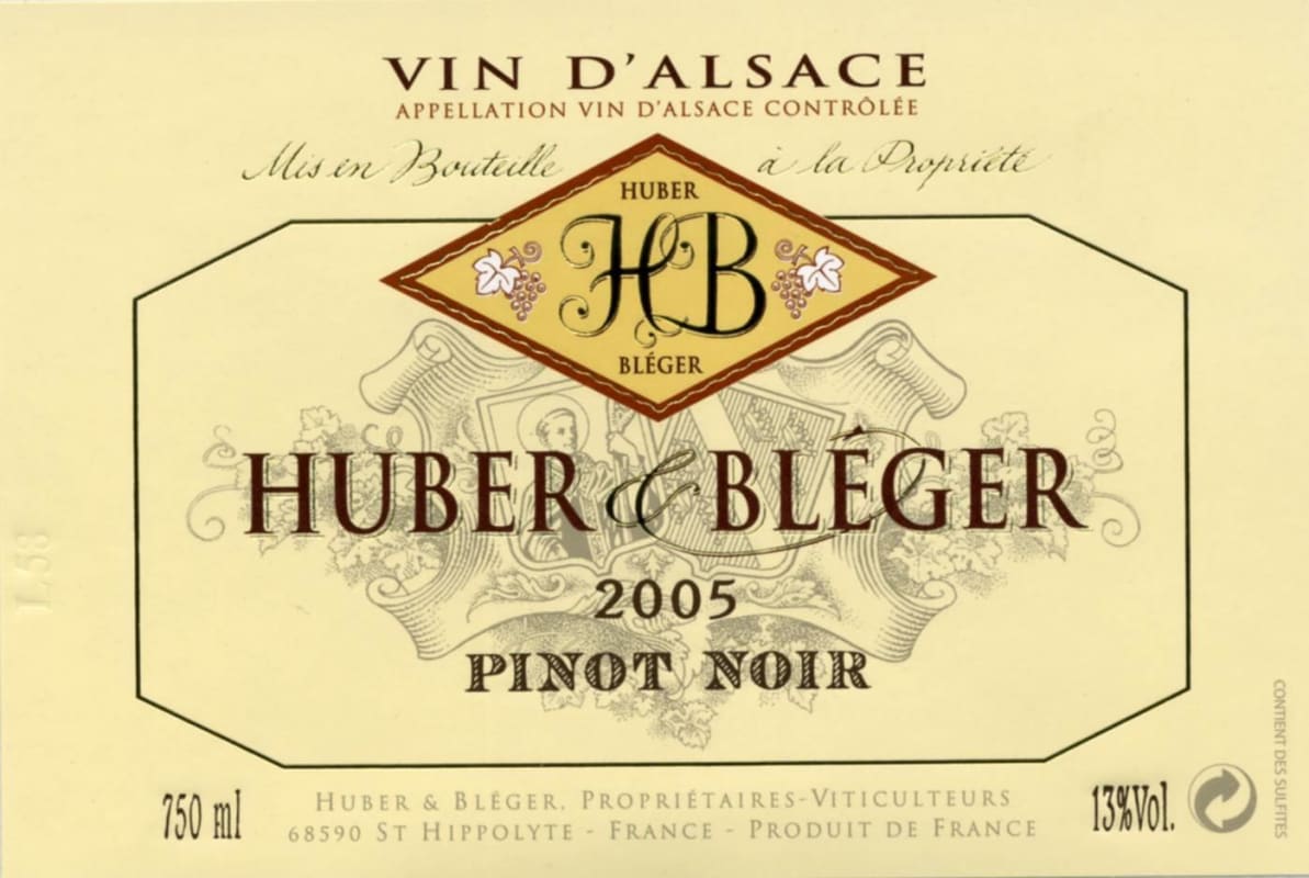 Huber & Bleger Pinot Noir 2005 Front Label
