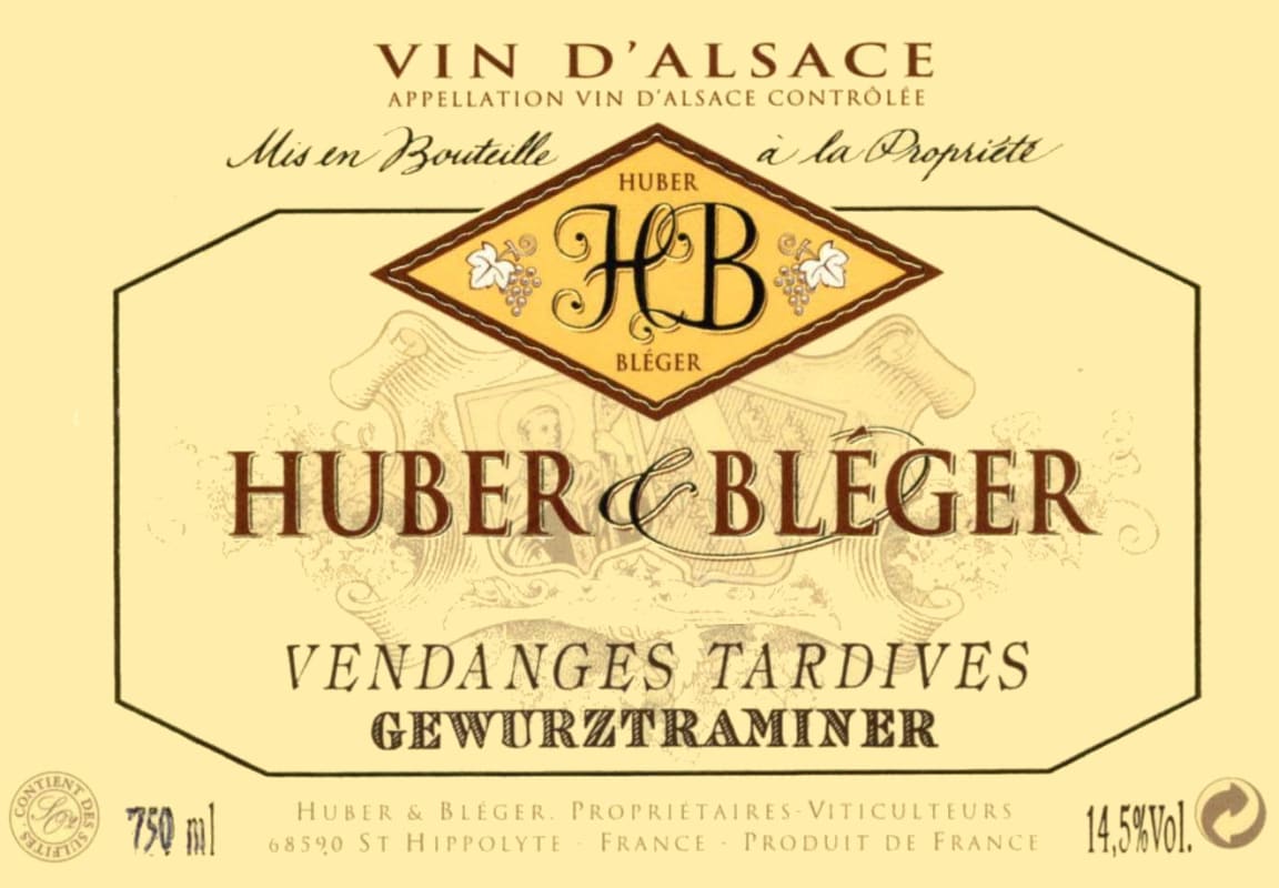 Huber & Bleger Vendanges Tardives Gewurztraminer 2011 Front Label
