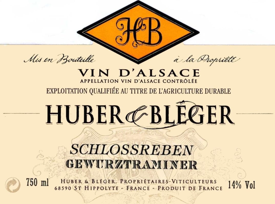 Huber & Bleger Schlossreben Gewurztraminer 2012 Front Label