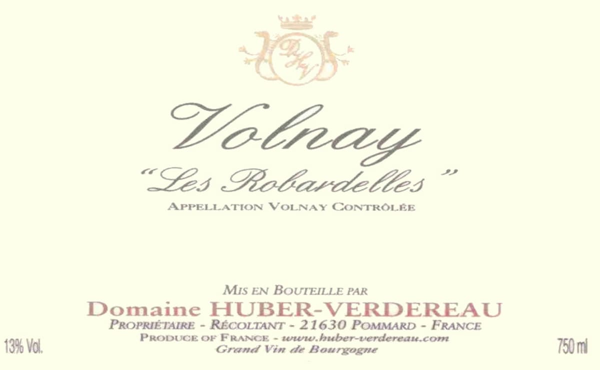Huber-Verdereau Volnay Les Robardelles 2009 Front Label