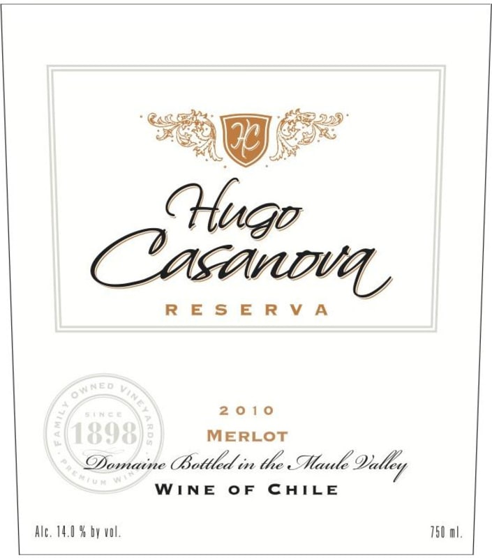 Hugo Casanova Reserva Merlot 2010 Front Label