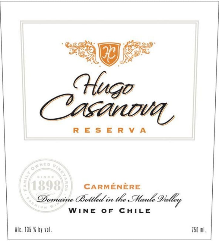 Hugo Casanova Reserva Carmenere 2008 Front Label