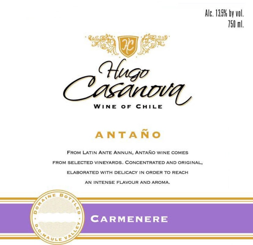 Hugo Casanova Antano Carmenere 2013 Front Label