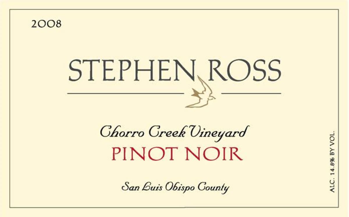 Stephen Ross Chorro Creek Vineyard Pinot Noir 2008 Front Label