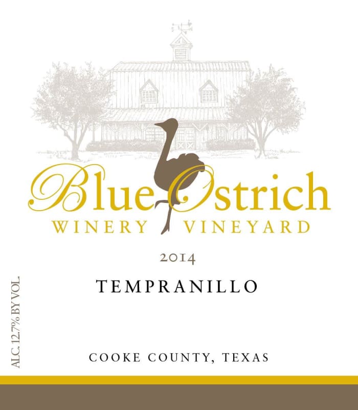 Blue Ostrich Winery & Vineyard Tempranillo 2014 Front Label