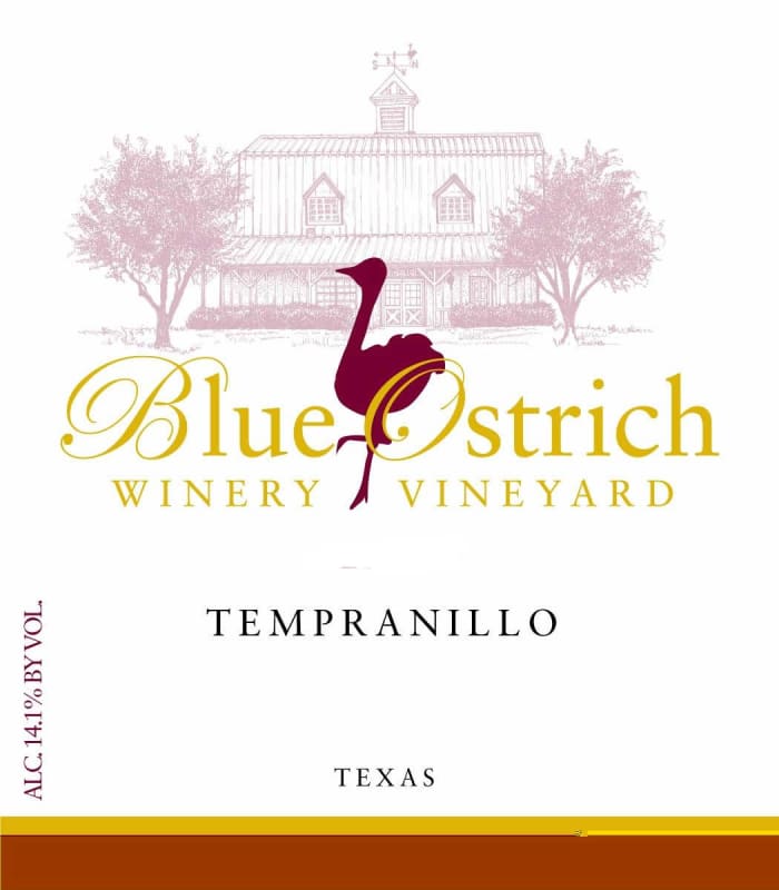 Blue Ostrich Winery & Vineyard Tempranillo 2012 Front Label