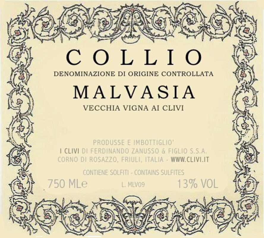 I Clivi Colli Orientali del Friuli Vecchia Vigna ai Clivi Malvasia 2012 Front Label