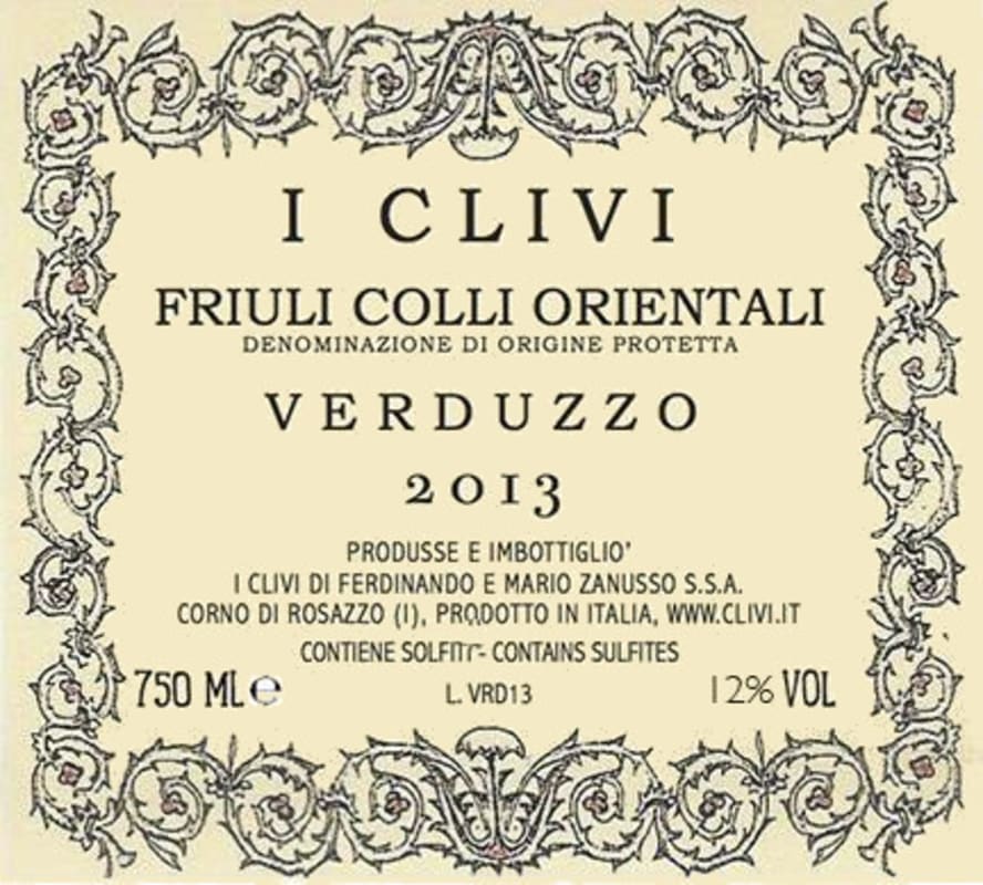 I Clivi Colli Orientali del Friuli Friulano Verduzzo 2013 Front Label