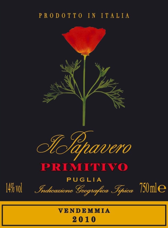 Il Papavero Puglia Primitivo 2010 Front Label