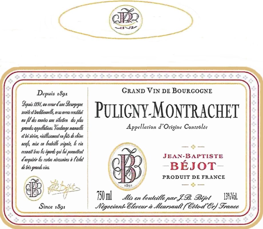 Jean Baptiste Bejot Puligny-Montrachet 2013 Front Label