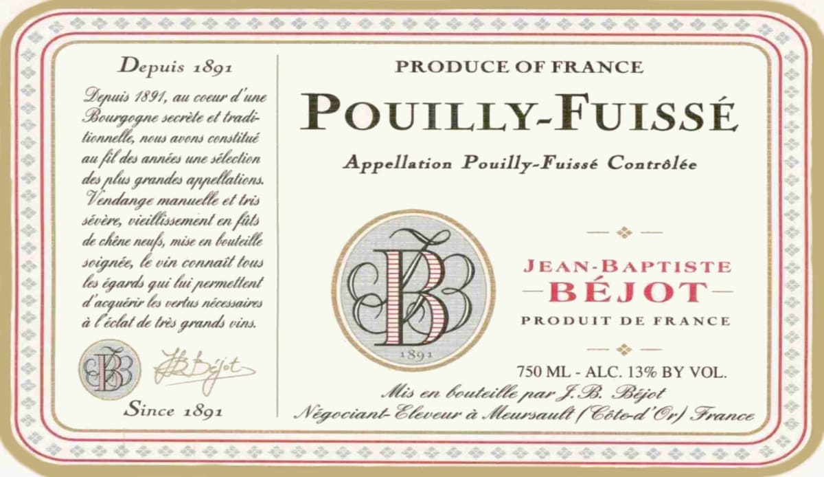 Jean Baptiste Bejot Pouilly-Fuisse 2012 Front Label