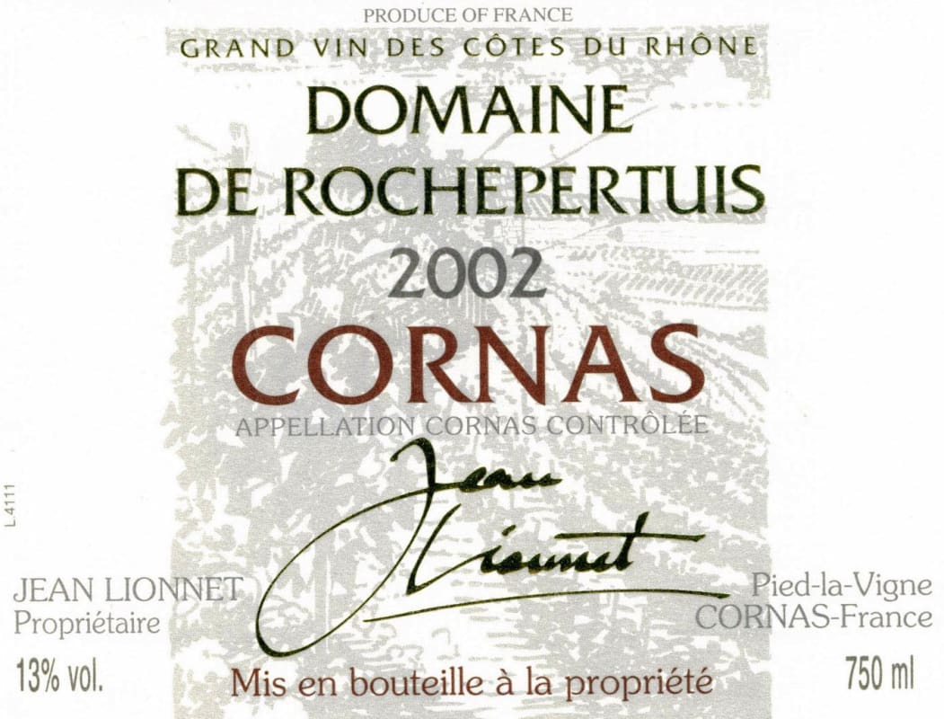 Jean Lionnet Cornas Domaine de Rochepertuis 2002 Front Label