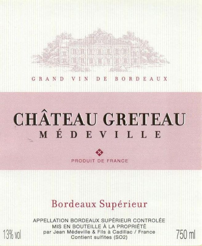 Jean Medeville & Fils Chateau Greteau Medeville 2008 Front Label