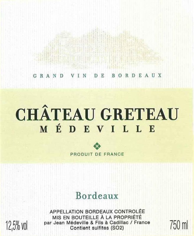 Jean Medeville & Fils Chateau Greteau Medeville Blanc 2012 Front Label