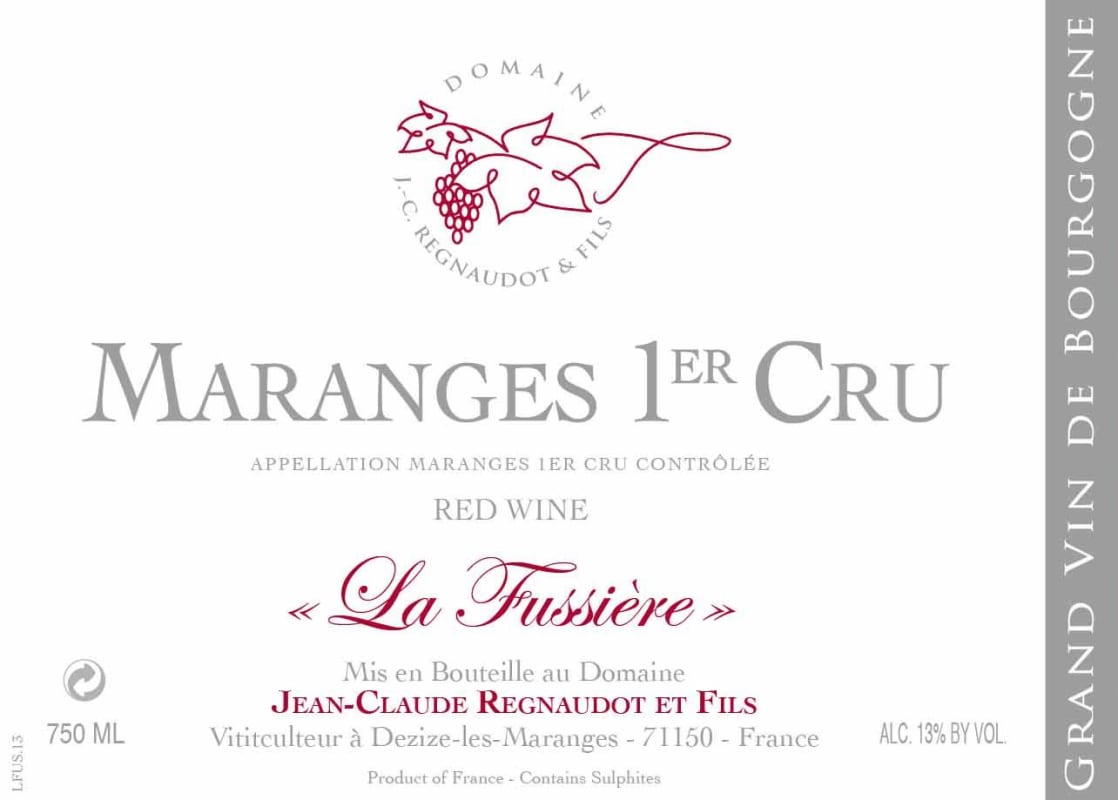 Jean-Claude Regnaudot Maranges La Fussiere Premier Cru 2014 Front Label