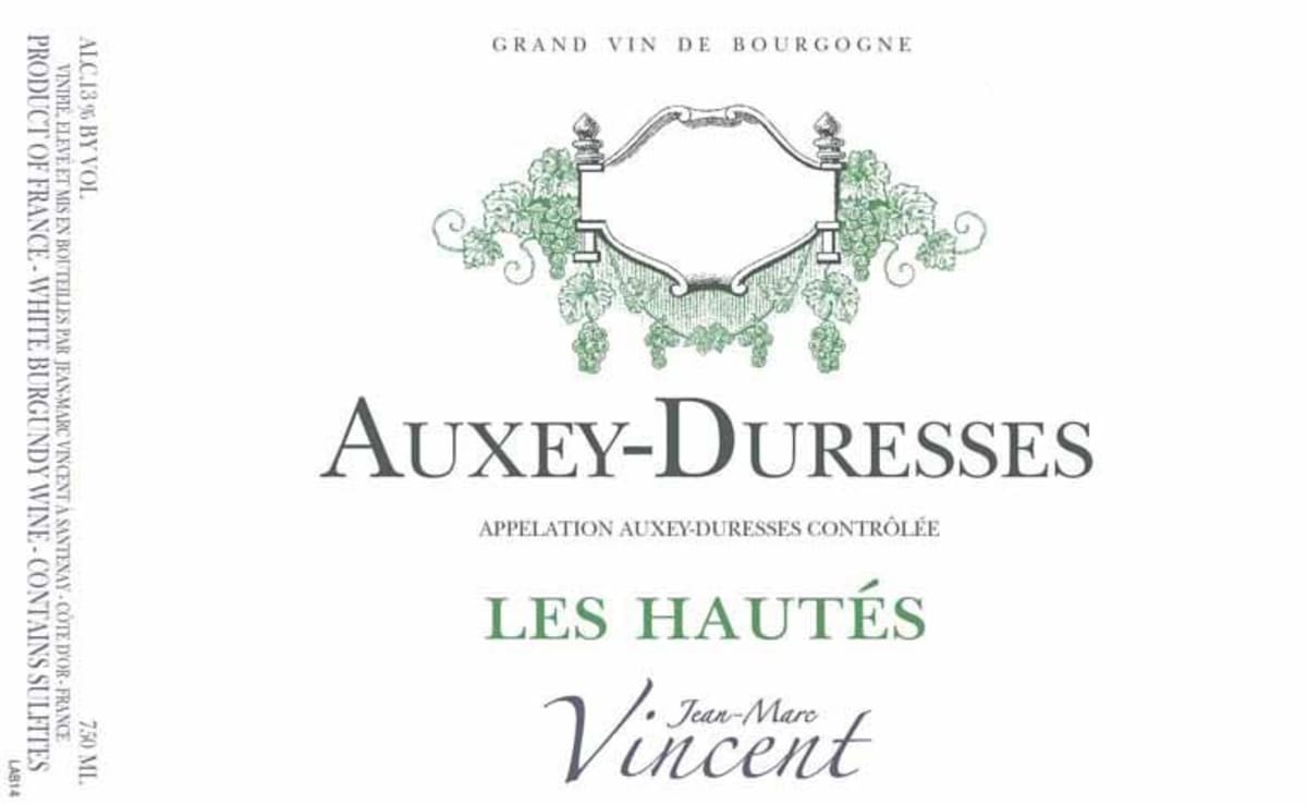 Jean-Marc Vincent Auxey-Duresses Blanc Les Hautes 2013 Front Label