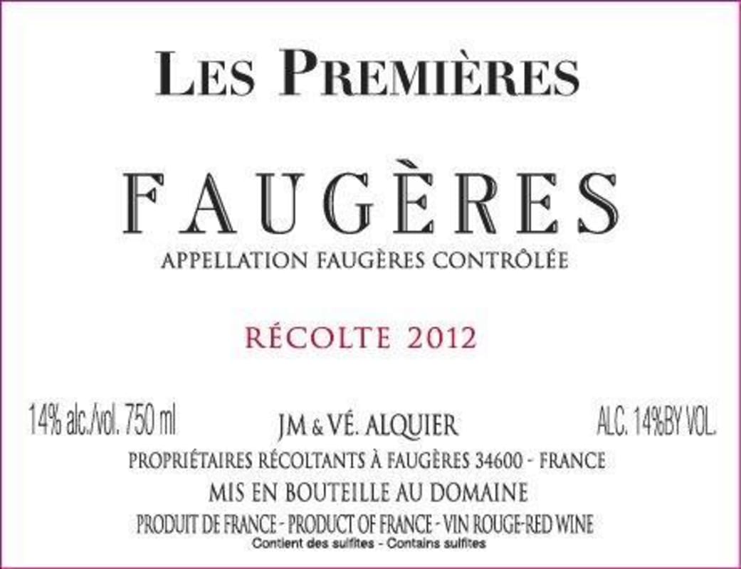 Jean-Michel Alquier Faugeres Les Premiers 2012 Front Label