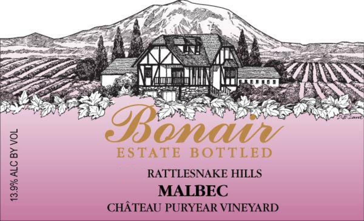 Bonair Winery Rattlesnake Hills Malbec 2012 Front Label