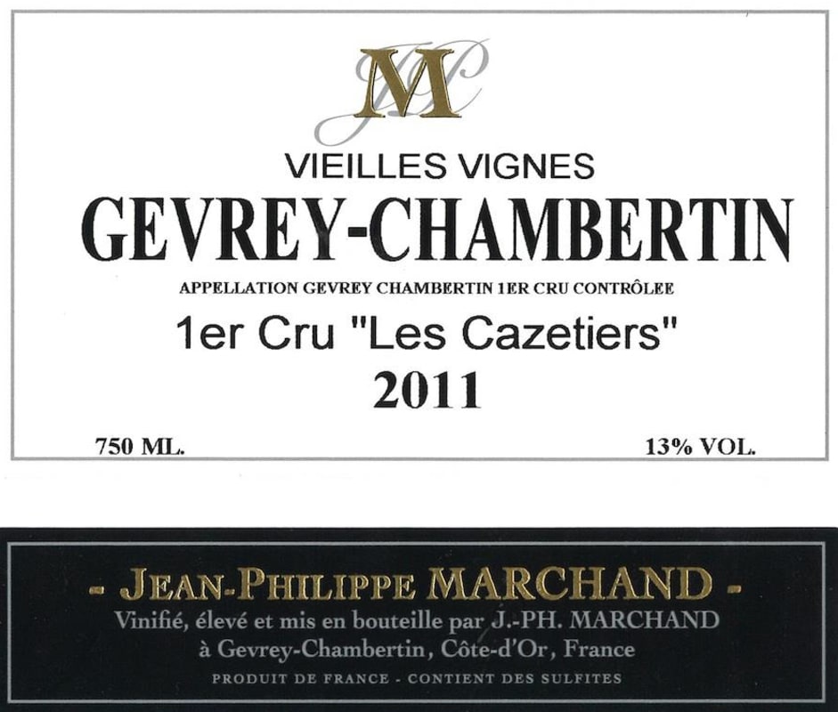 Jean-Philippe Marchand Gevrey-Chambertin Les Cazetiers Premier Cru Vieilles Vignes 2011 Front Label