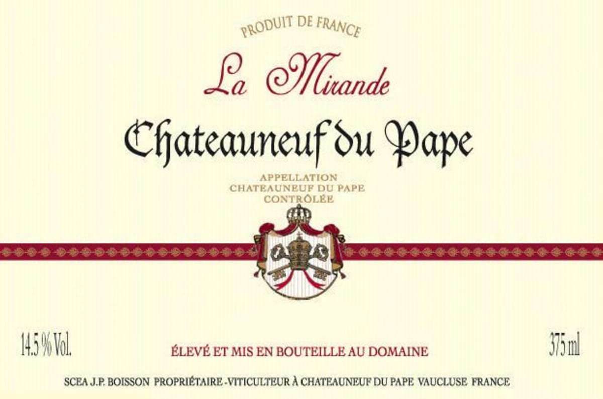 Jean-Pierre Boisson Chateauneuf-du-Pape La Mirande 2012 Front Label