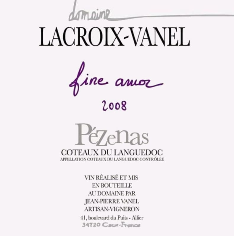 Jean-Pierre Vanel Pezenas Fine Amor 2008 Front Label