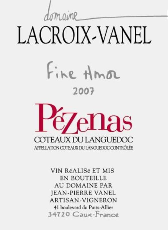 Jean-Pierre Vanel Pezenas Fine Amor 2007 Front Label