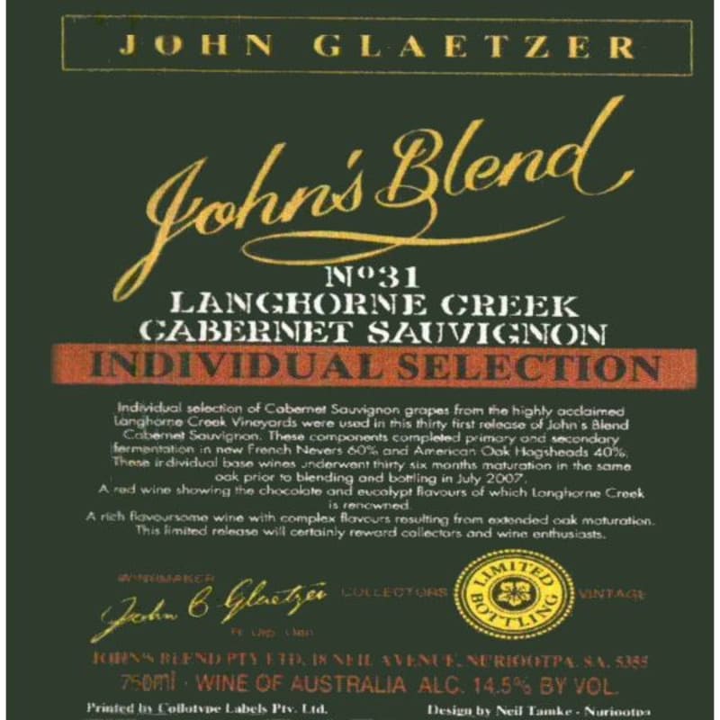 John's Blend Individual Selection Cabernet Sauvignon 2006 Front Label