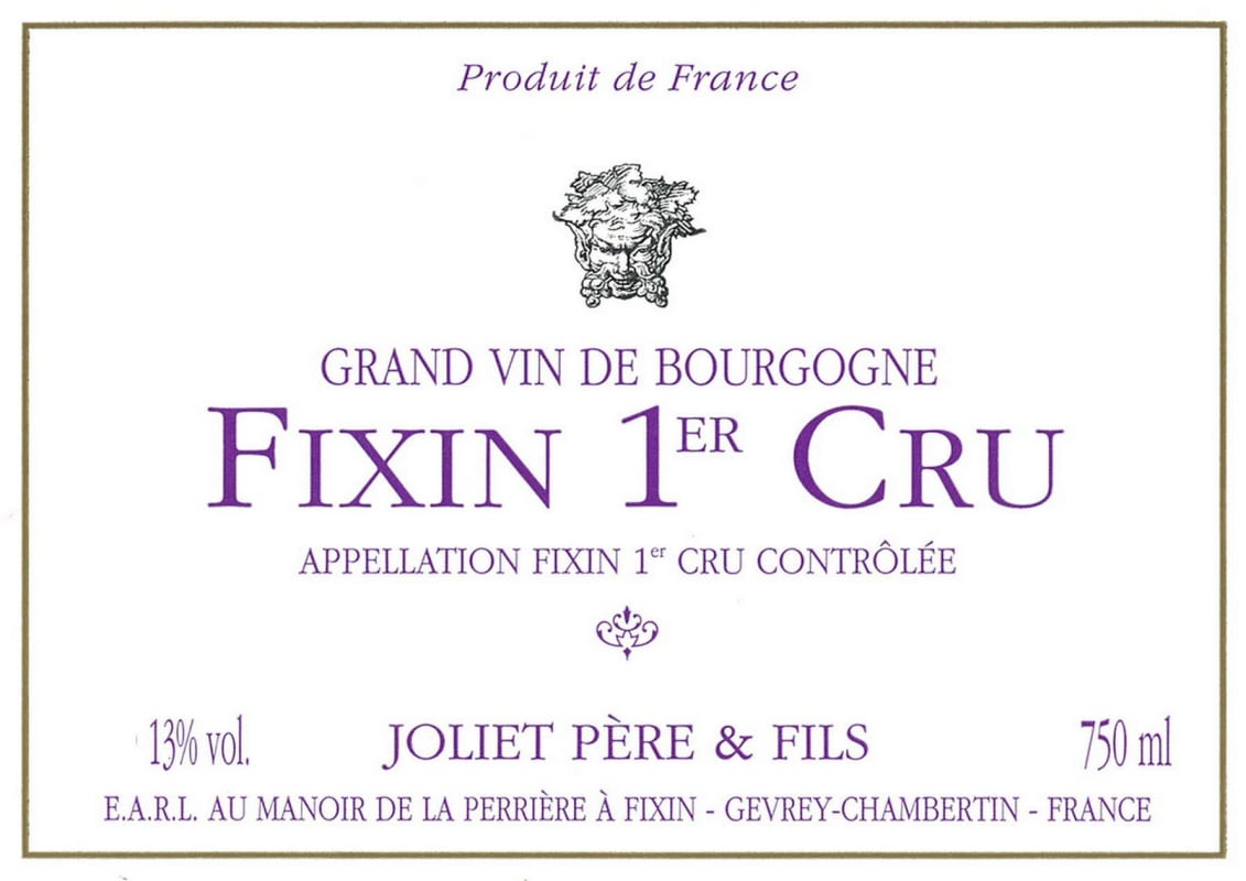 Domaine Joliet Fixin Premier Cru 2009 Front Label